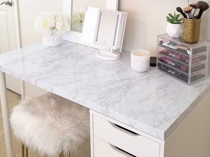 practicalWs Marble Paper Granite Gray/White Roll Kitchen Countertop Cabinet Furniture is Renovated Thick PVC Easy to Remove Without Leaving Glue Upgrade 17.71" x 196.8" - Image 2